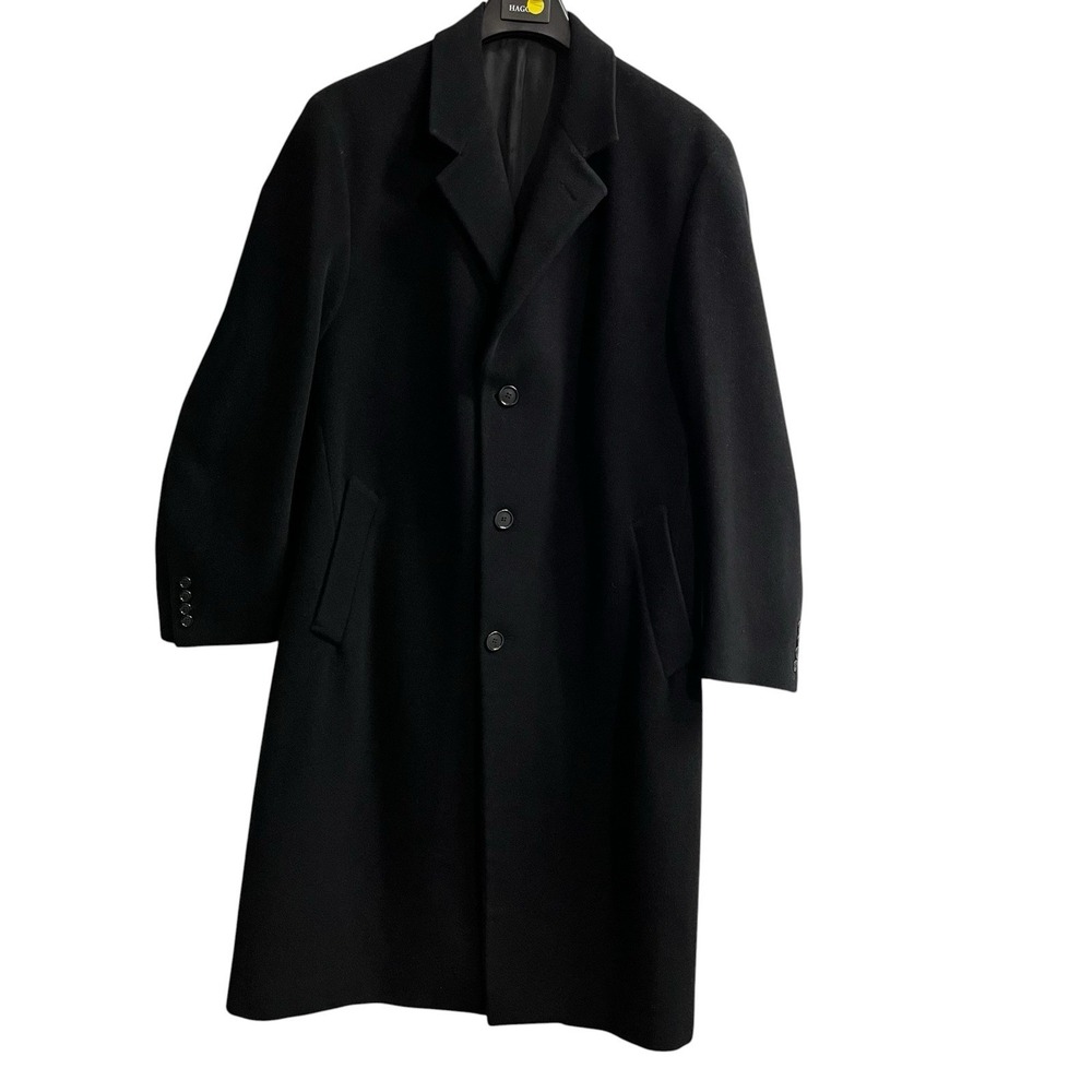 Jos A Bank Trench Coat Black Wool Mens 44R Dress Overcoat Professional Old Money